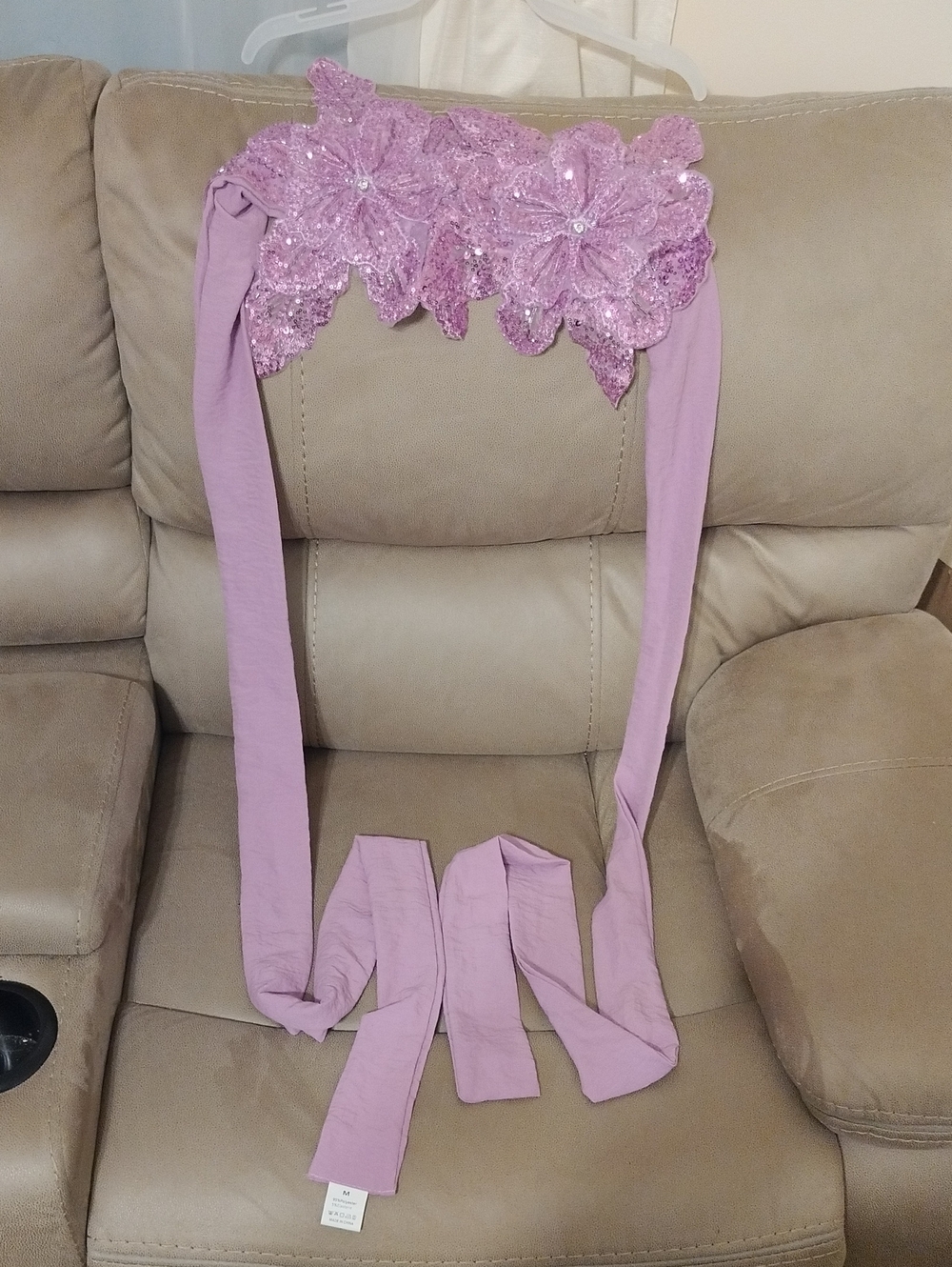 SHEIN Lavender Pink Sequin Floral Applique Tie-Back Crop Top